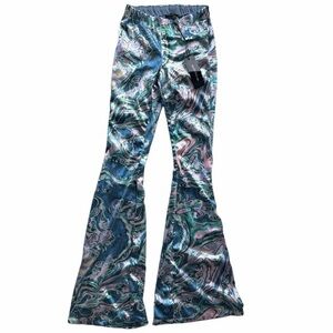 Doll’s Kill Club Exx Y2K Sequin Flare Pants in Blue/Purple Psychedelic Print
